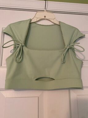 Tie-Shoulder Cropped Top in Sage Green